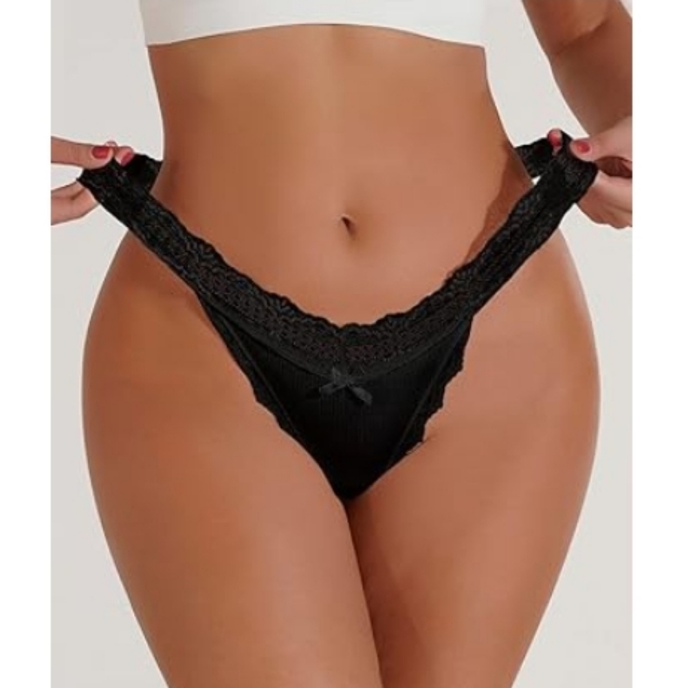 💋Sexy Panties Floral Lace Cut Out Thongs Mid Waist Underwear Briefs Black